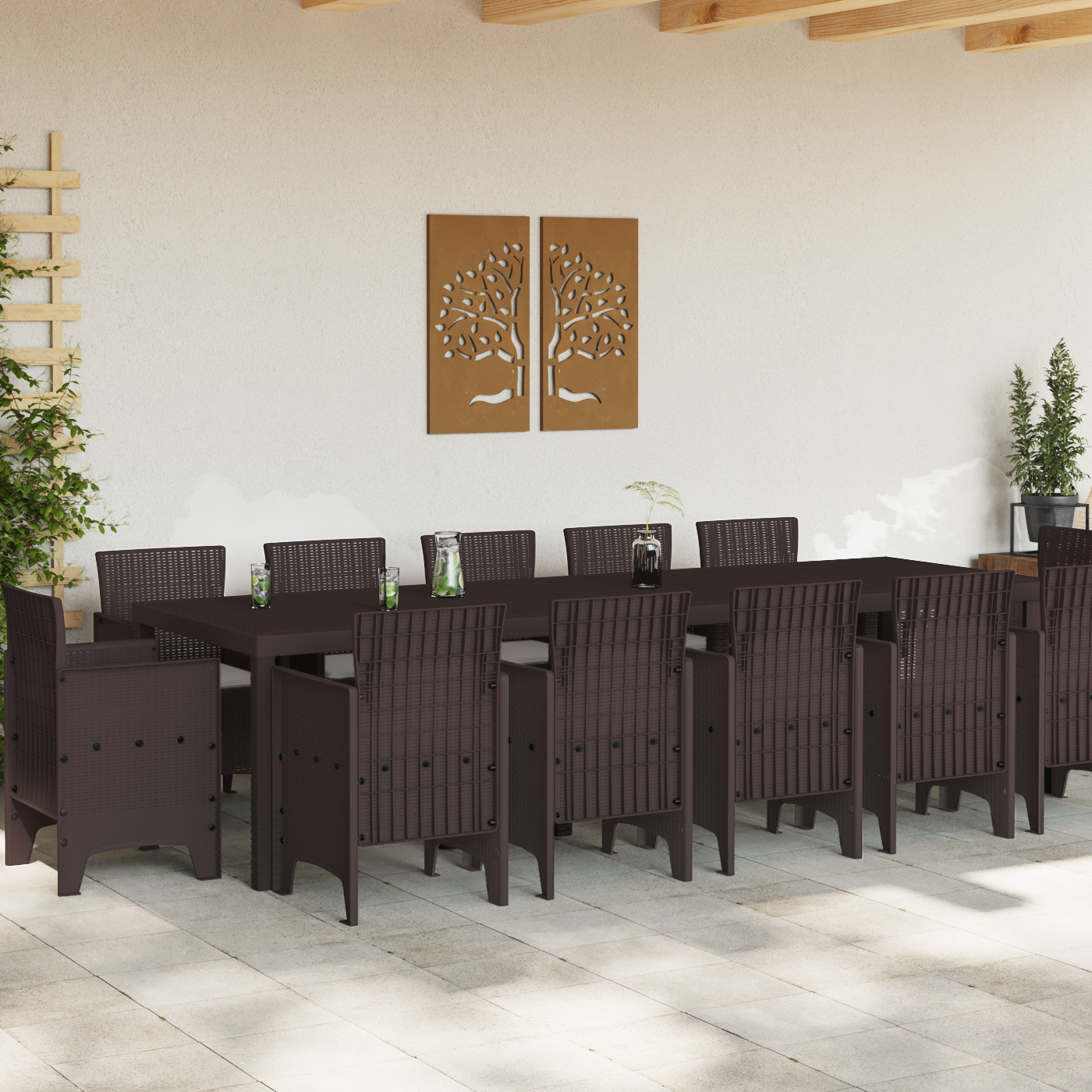 Hage Spisegruppe 13 pcs Brun og Lys grå Rattan og Puter