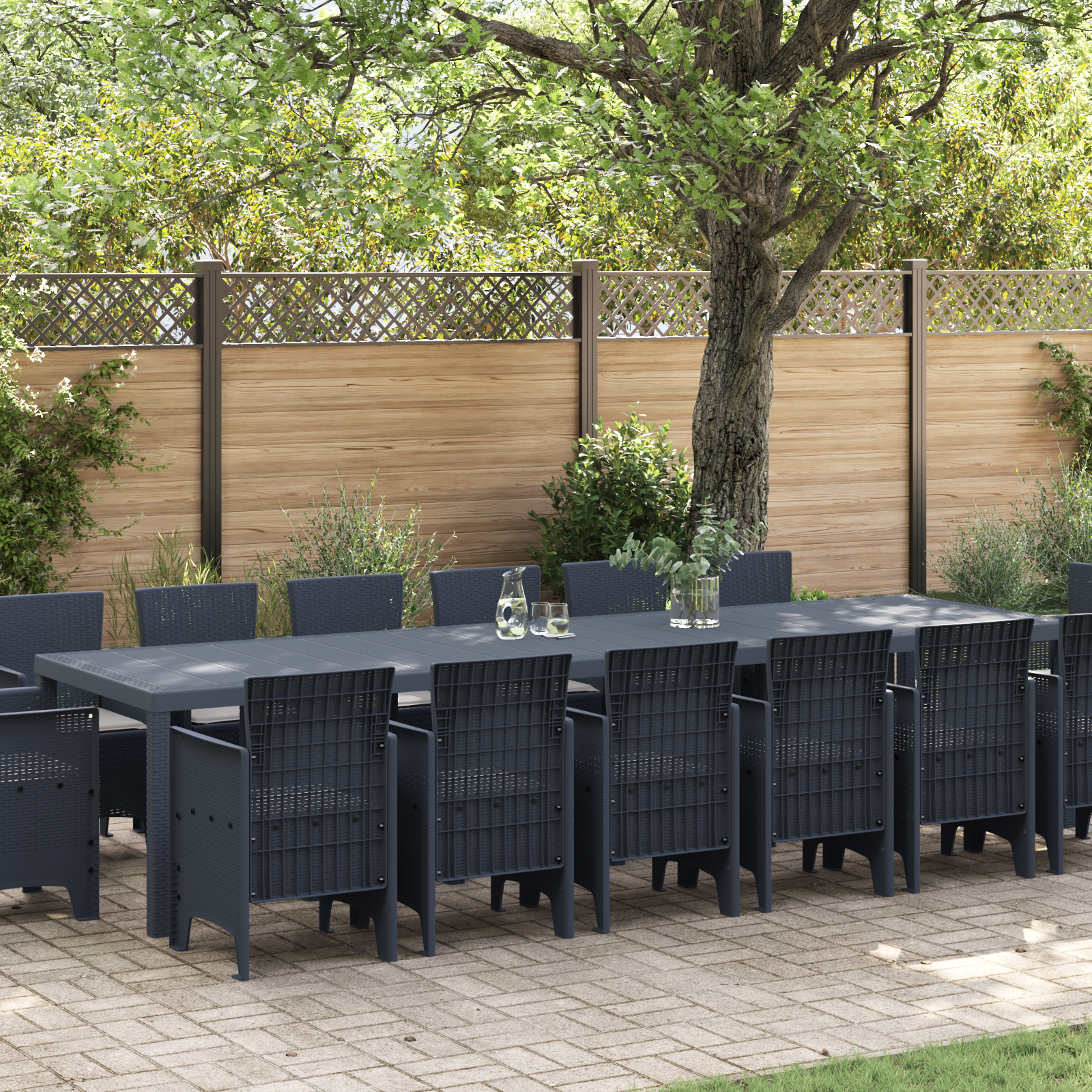 Hage Spisegruppe 15 pcs Antrasitt Polt rattan