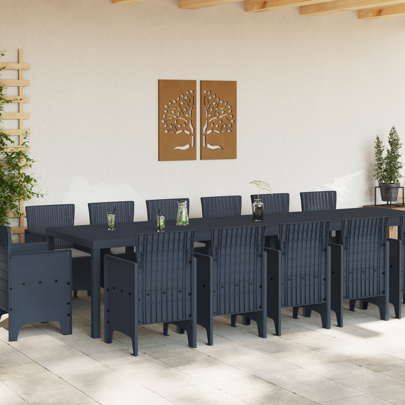 Hage Spisegruppe 15 pcs Antrasitt Polt rattan