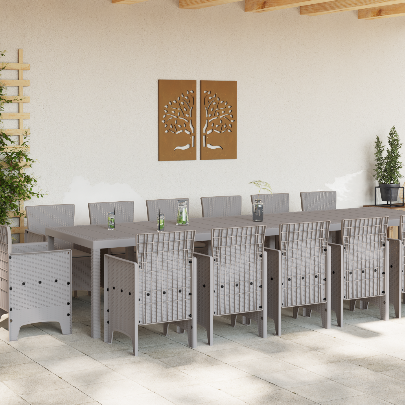 Hage Spisegruppe 15 pcs Lysegrå Polt rattan