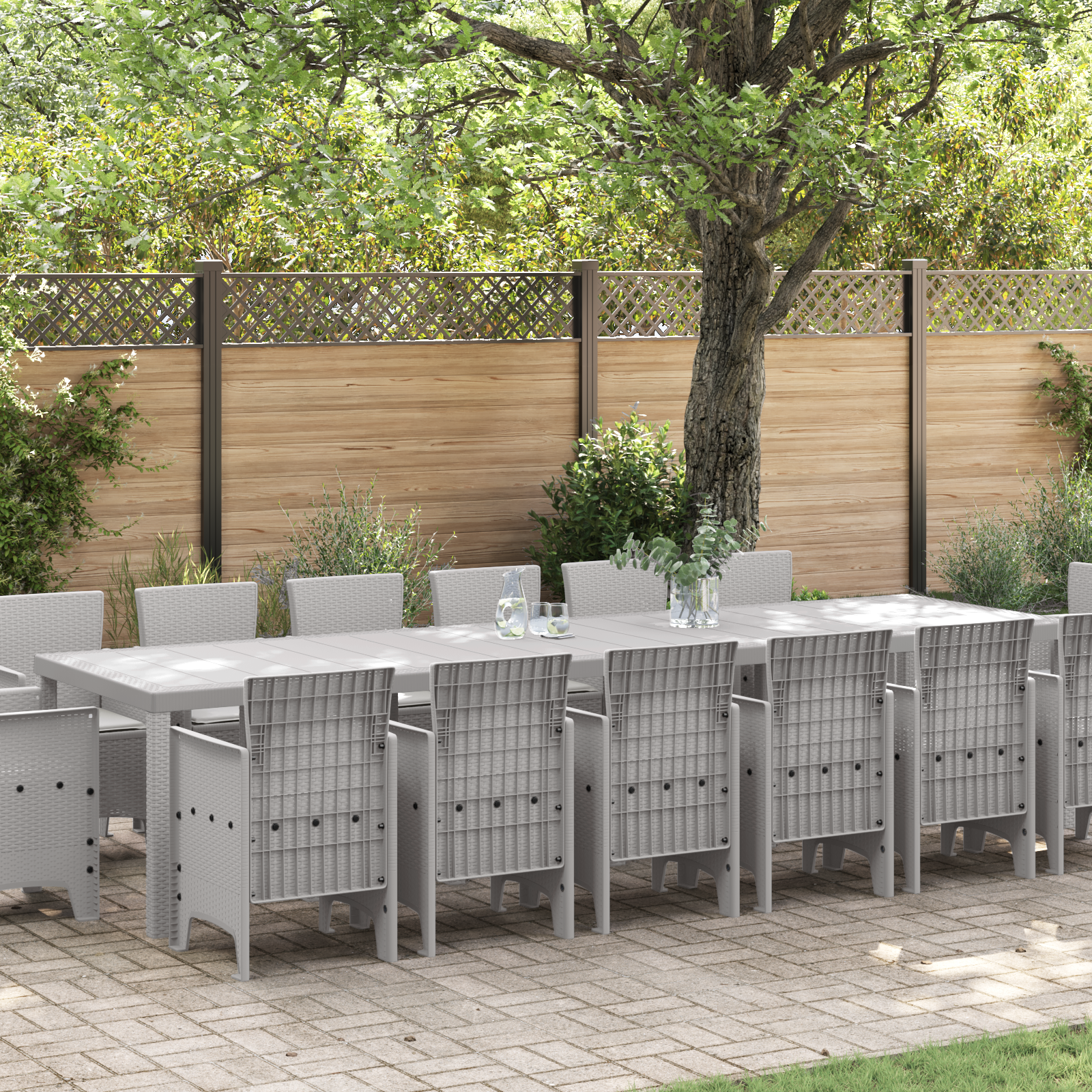 Hage Spisegruppe 15 pcs Lysegrå Polt rattan