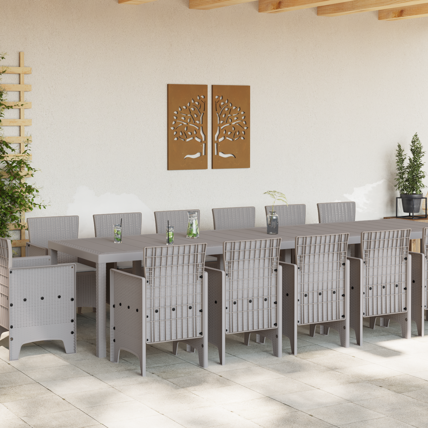 Hage Spisegruppe 15 pcs Lysegrå Polt rattan