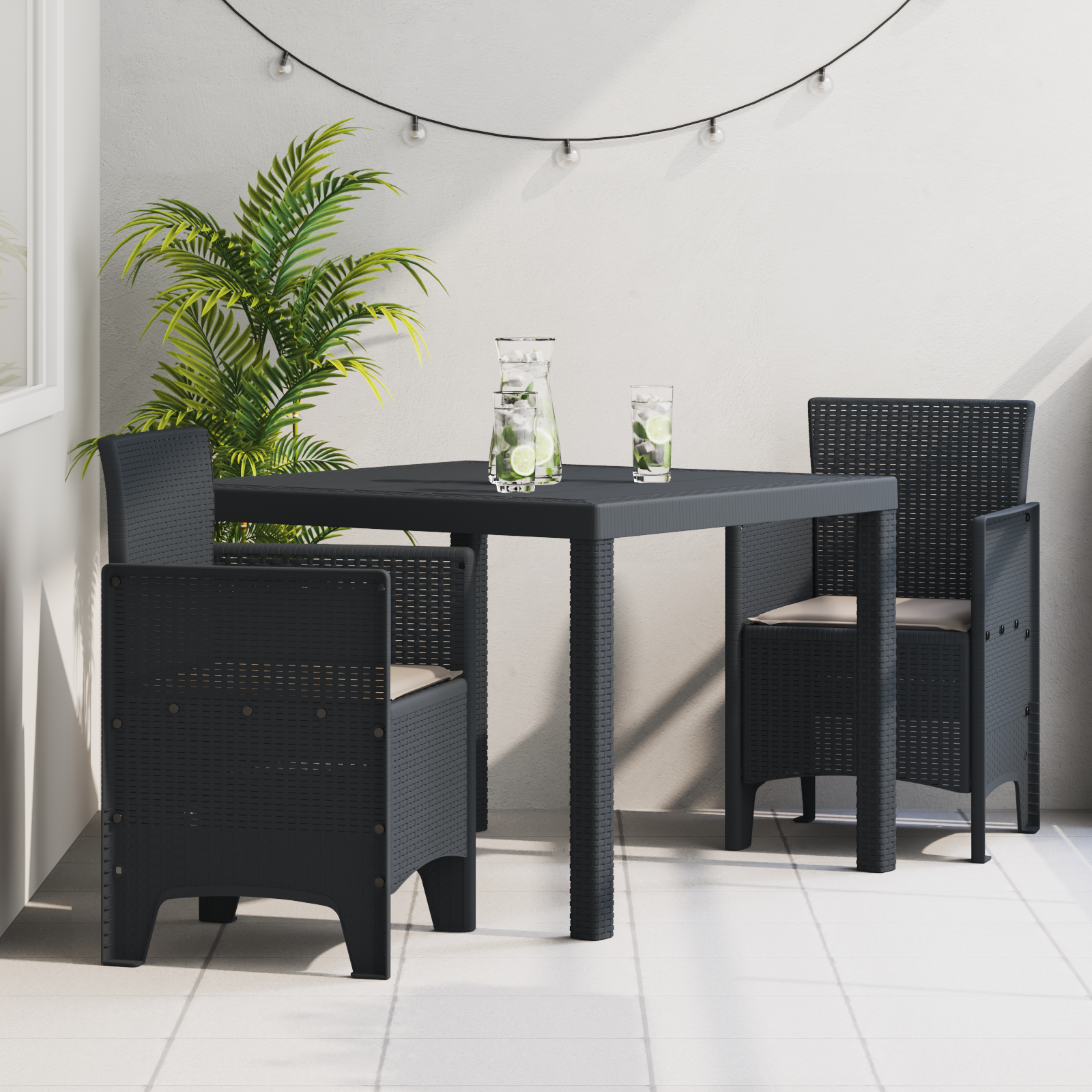 Hage Spisegruppe 3 pcs Antrasitt Polt rattan