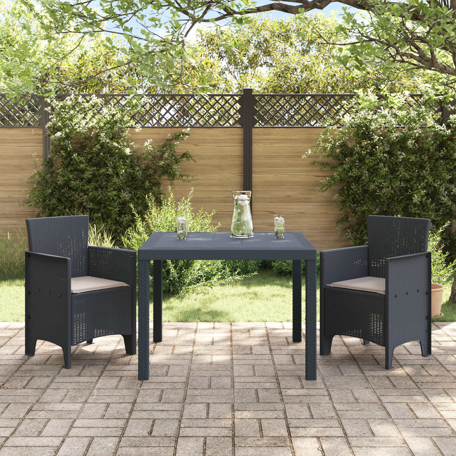 Hage Spisegruppe 3 pcs Antrasitt Polt rattan