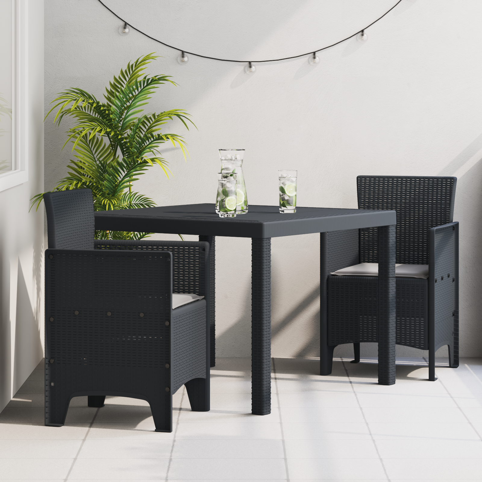 Hage Spisegruppe 3 pcs Antrasitt Polt rattan