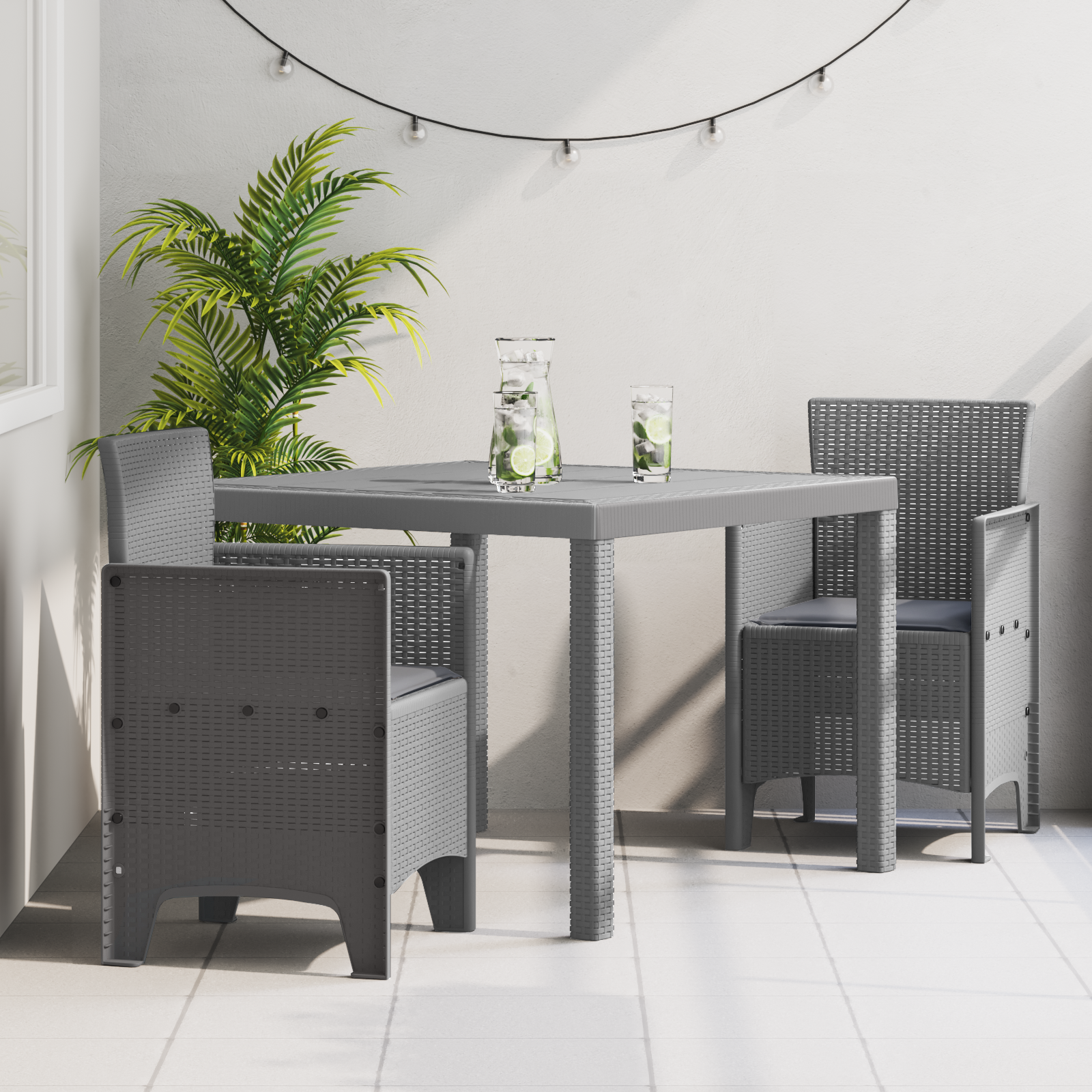Hage Spisegruppe 3 pcs Lysegrå Polt rattan