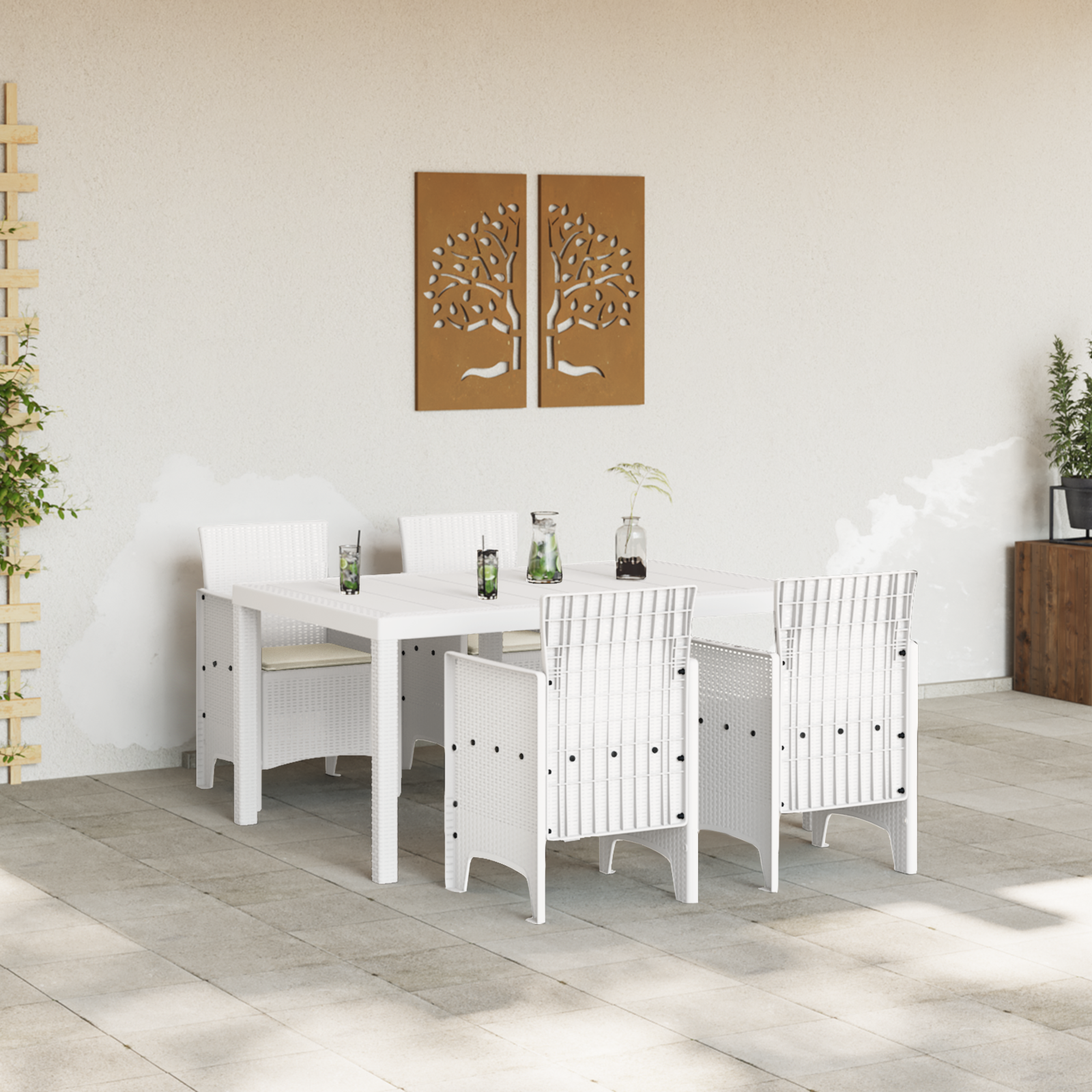 Hage Spisegruppe 5 pcs Hvit Polt rattan