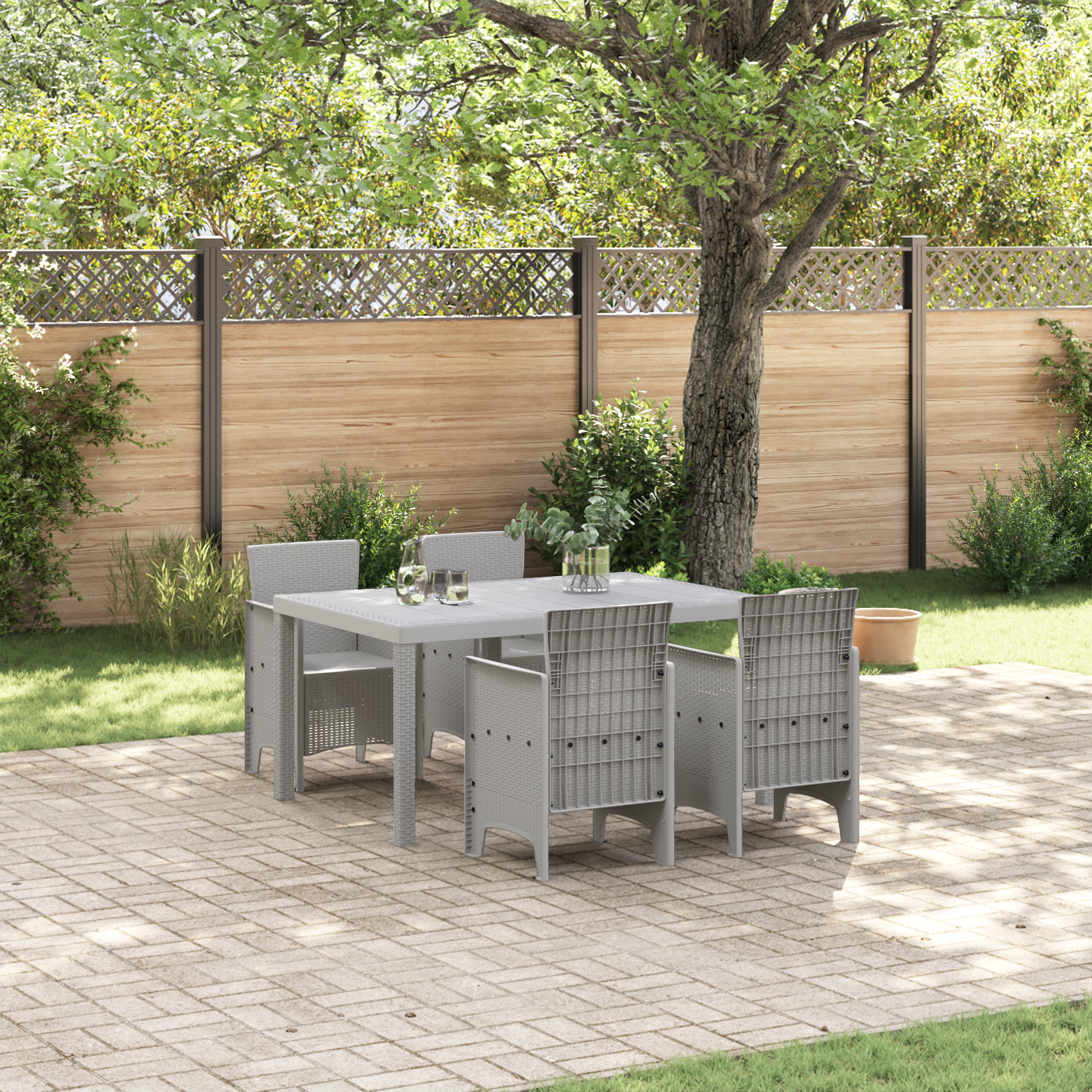 Hage Spisegruppe 5 pcs Lysegrå Polt rattan