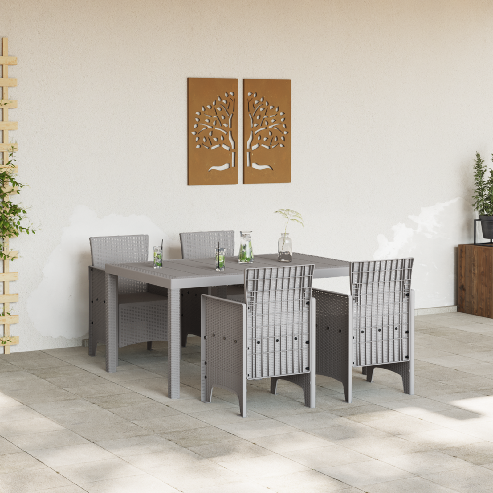 Hage Spisegruppe 5 pcs Lysegrå Polt rattan