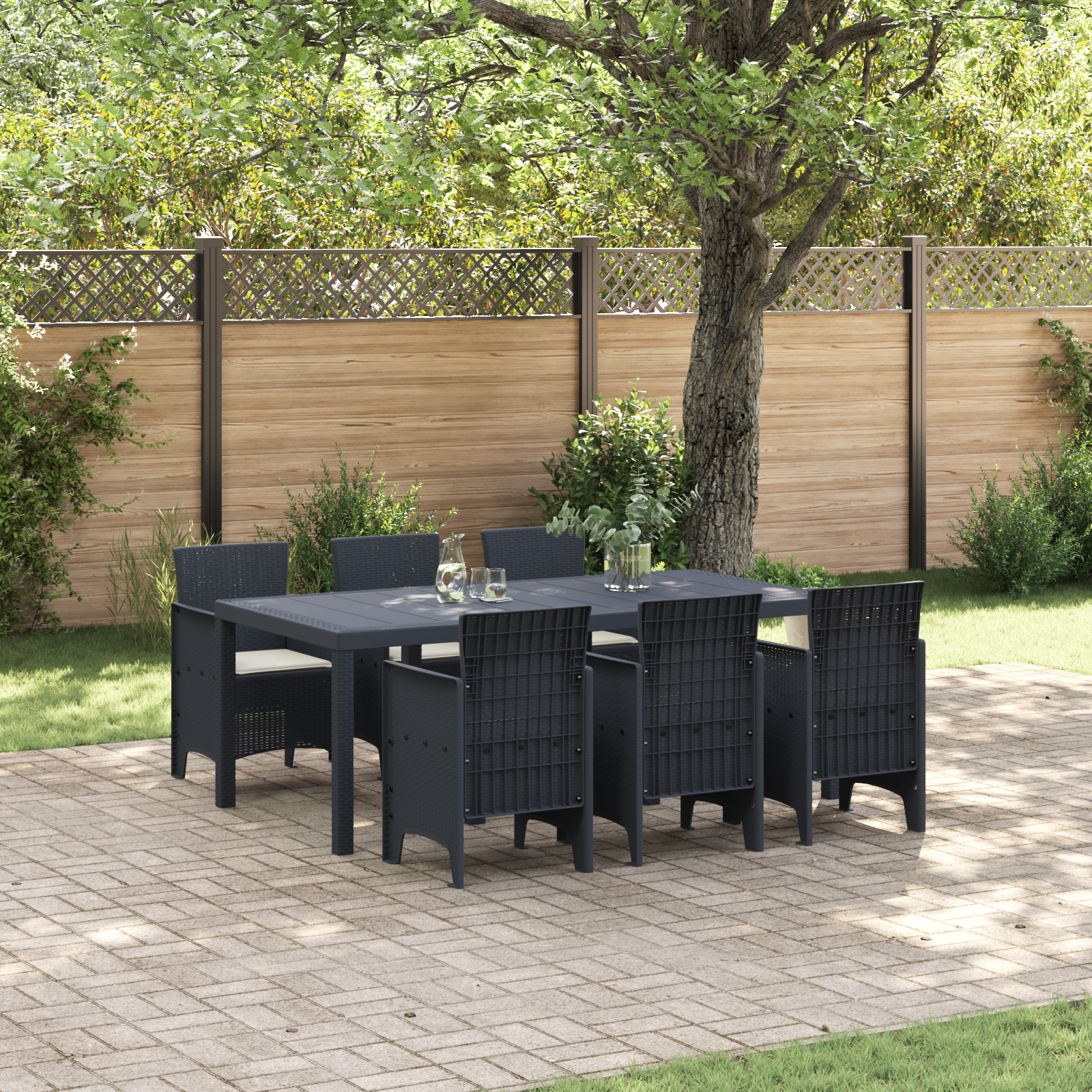 Hage Spisegruppe 7 pcs Antrasitt Polt rattan