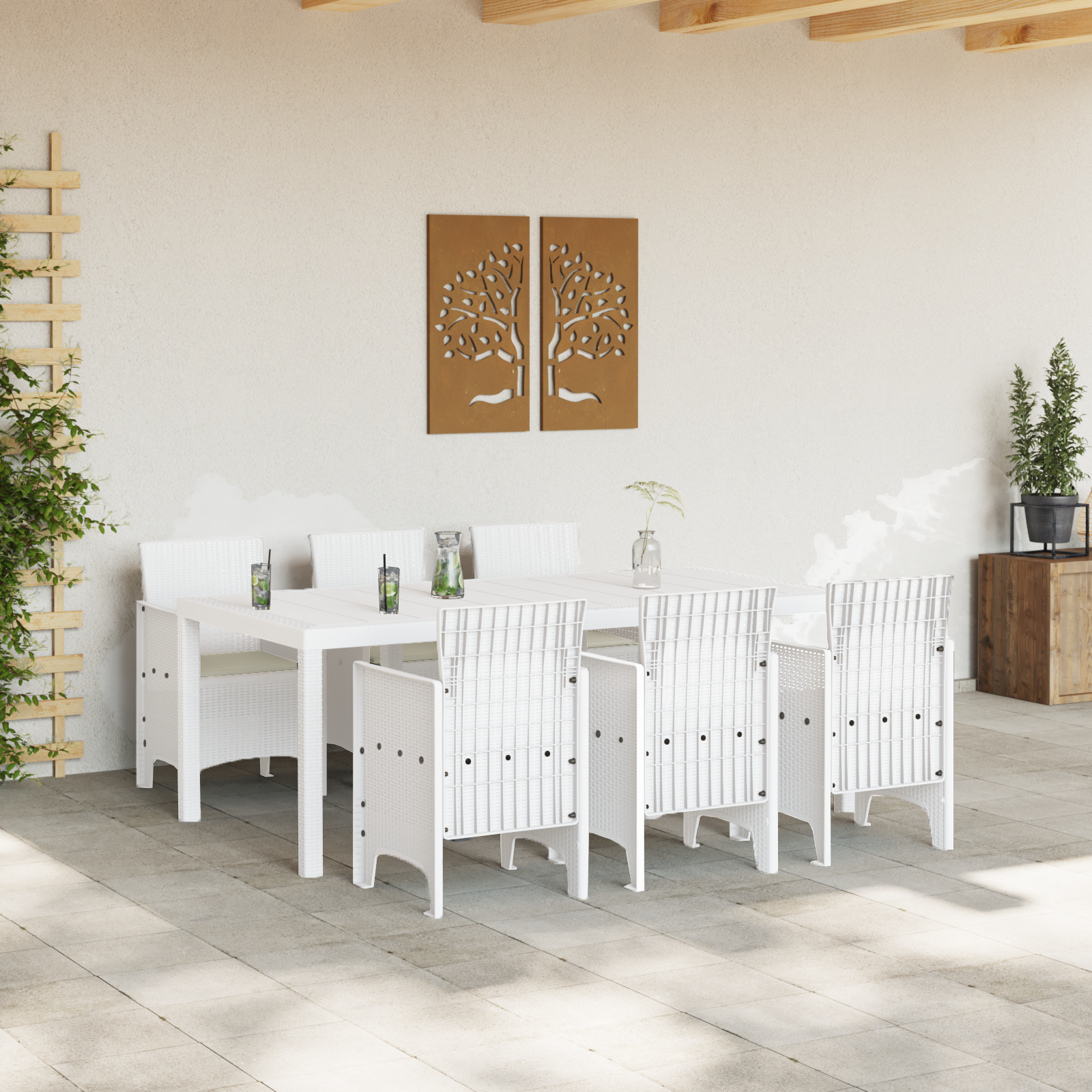 Hage Spisegruppe 7 pcs Hvit Polt rattan