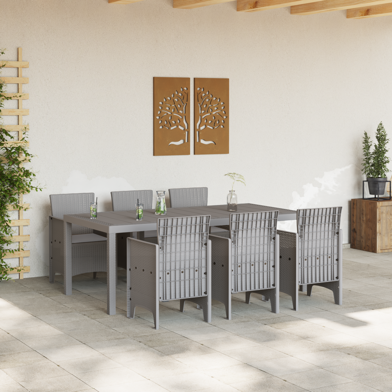 Hage Spisegruppe 7 pcs Lysegrå Polt rattan