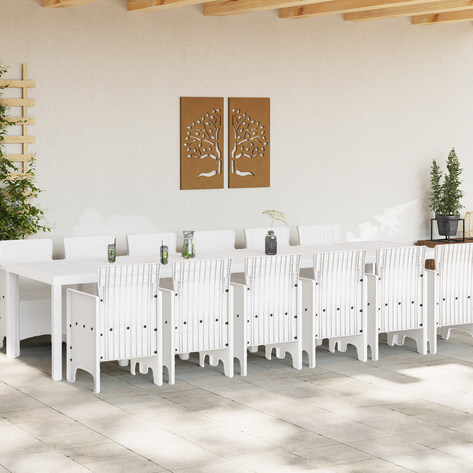 Hage Spisegruppe 13 pcs Hvit Polt rattan
