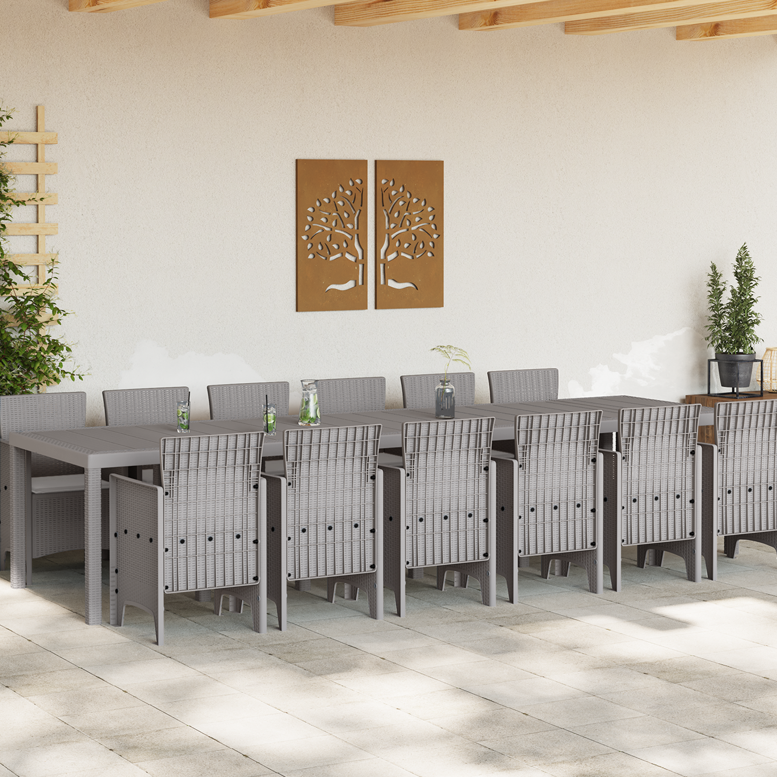 Hage Spisegruppe 13 pcs Lysegrå Polt rattan