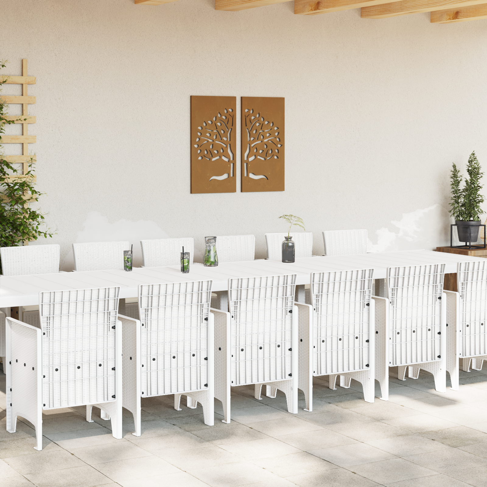 Hage Spisegruppe 15 pcs Hvit Polt rattan