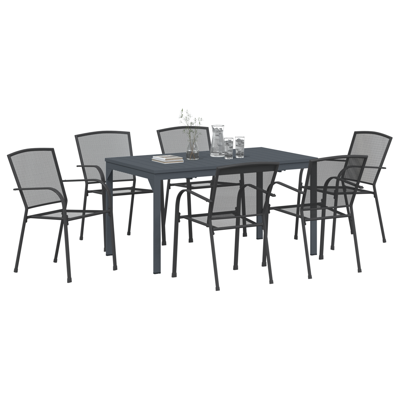 Hage Spisegruppe 7 pcs Antrasitt Stål