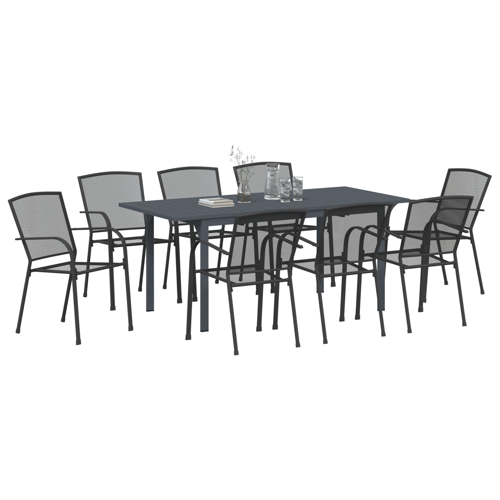 Hage Spisegruppe 9 pcs Antrasitt Stål