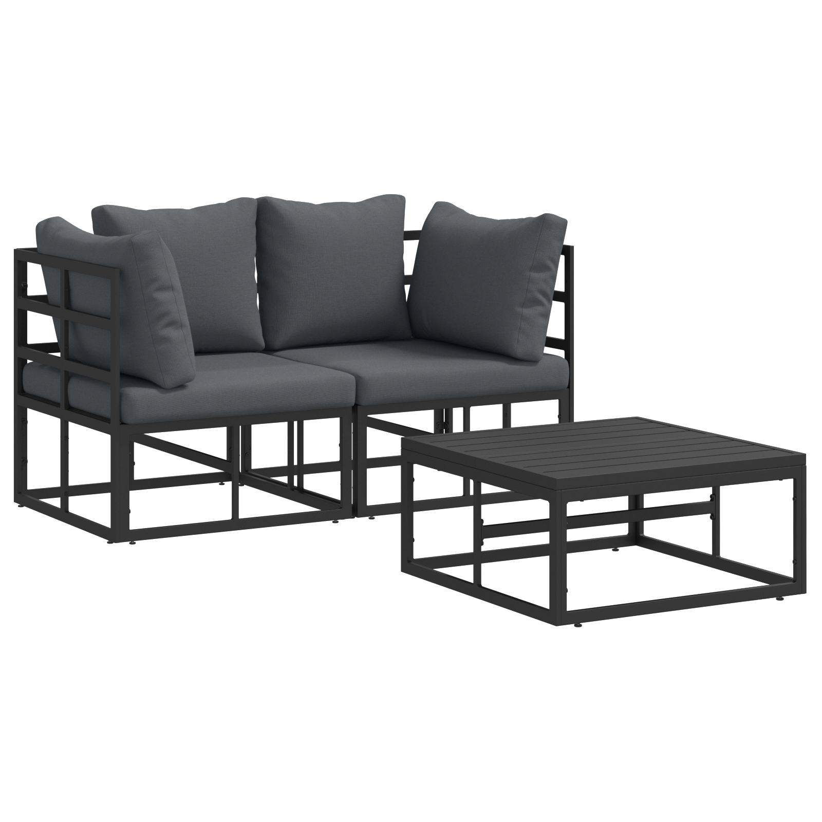 Hagesofa Set med pute 3 pcs Svart Aluminium
