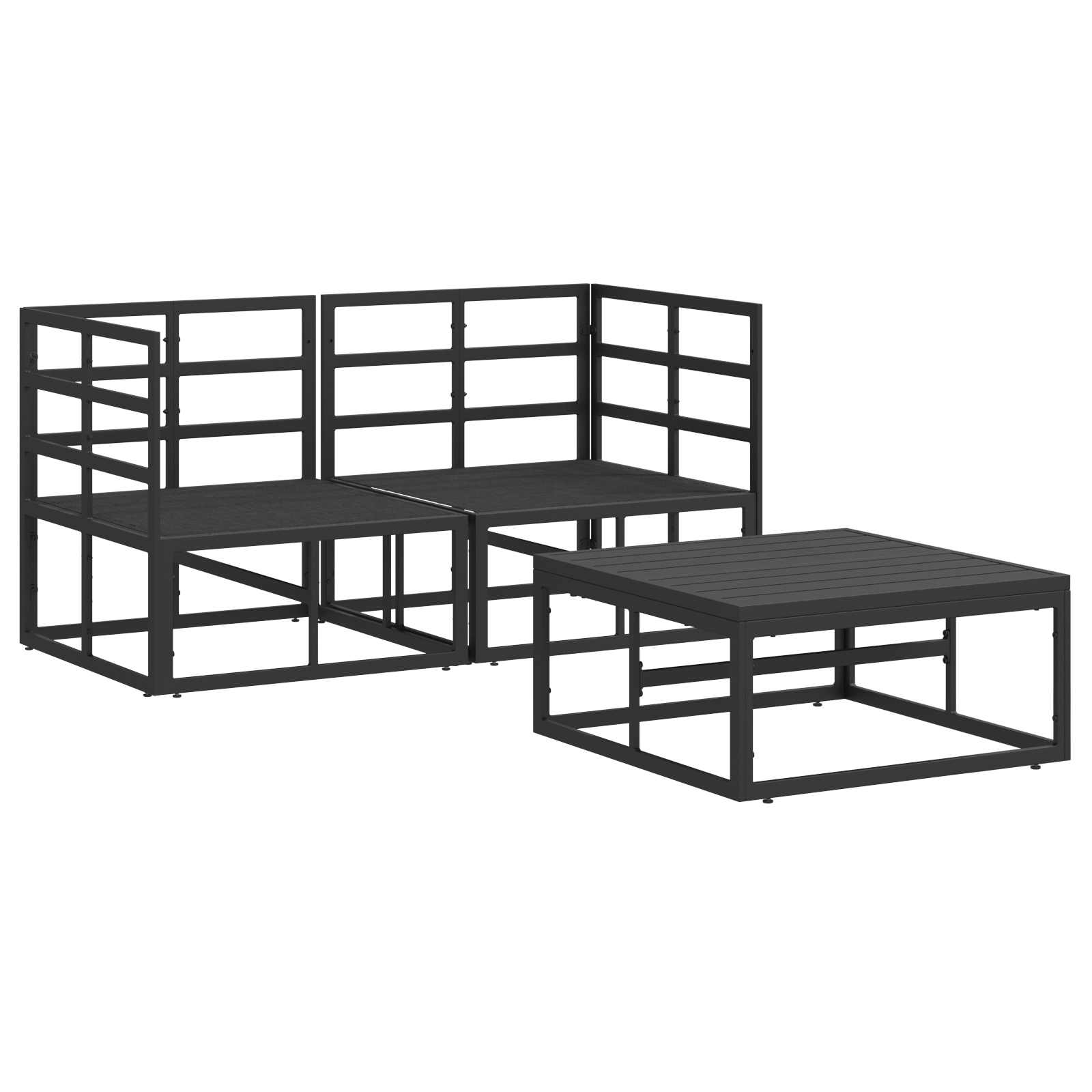 Hagesofa Set med pute 3 pcs Svart Aluminium