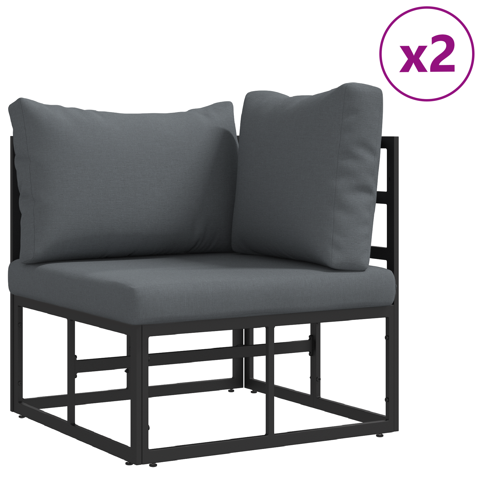 Hagesofa Set med pute 4 pcs Svart Aluminium