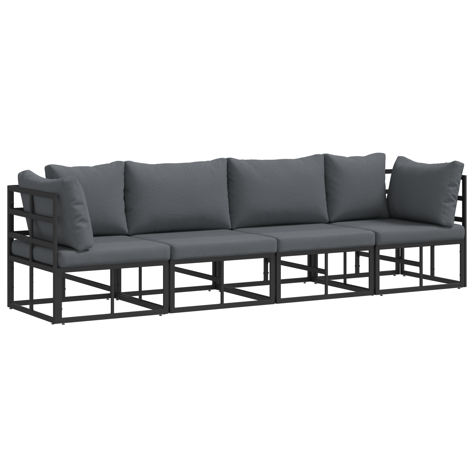 Hagesofa Set med pute 4 pcs Svart Aluminium