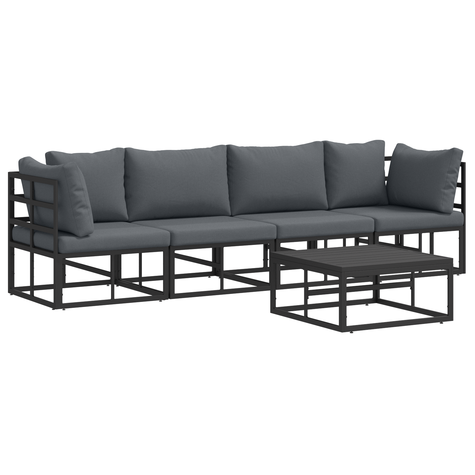 Hagesofa Set med pute 5 pcs Svart Aluminium
