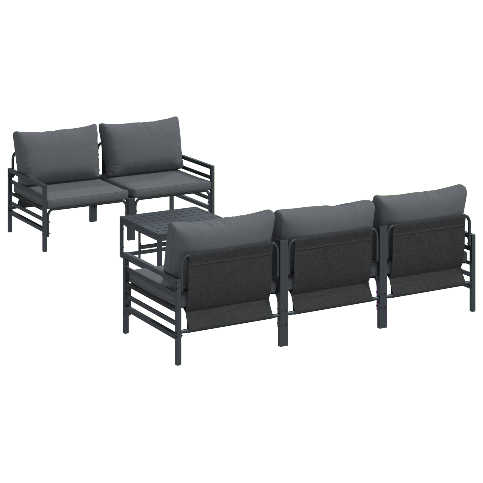Hagesofa Set med pute 6 pcs Antrasitt Stål & stoff
