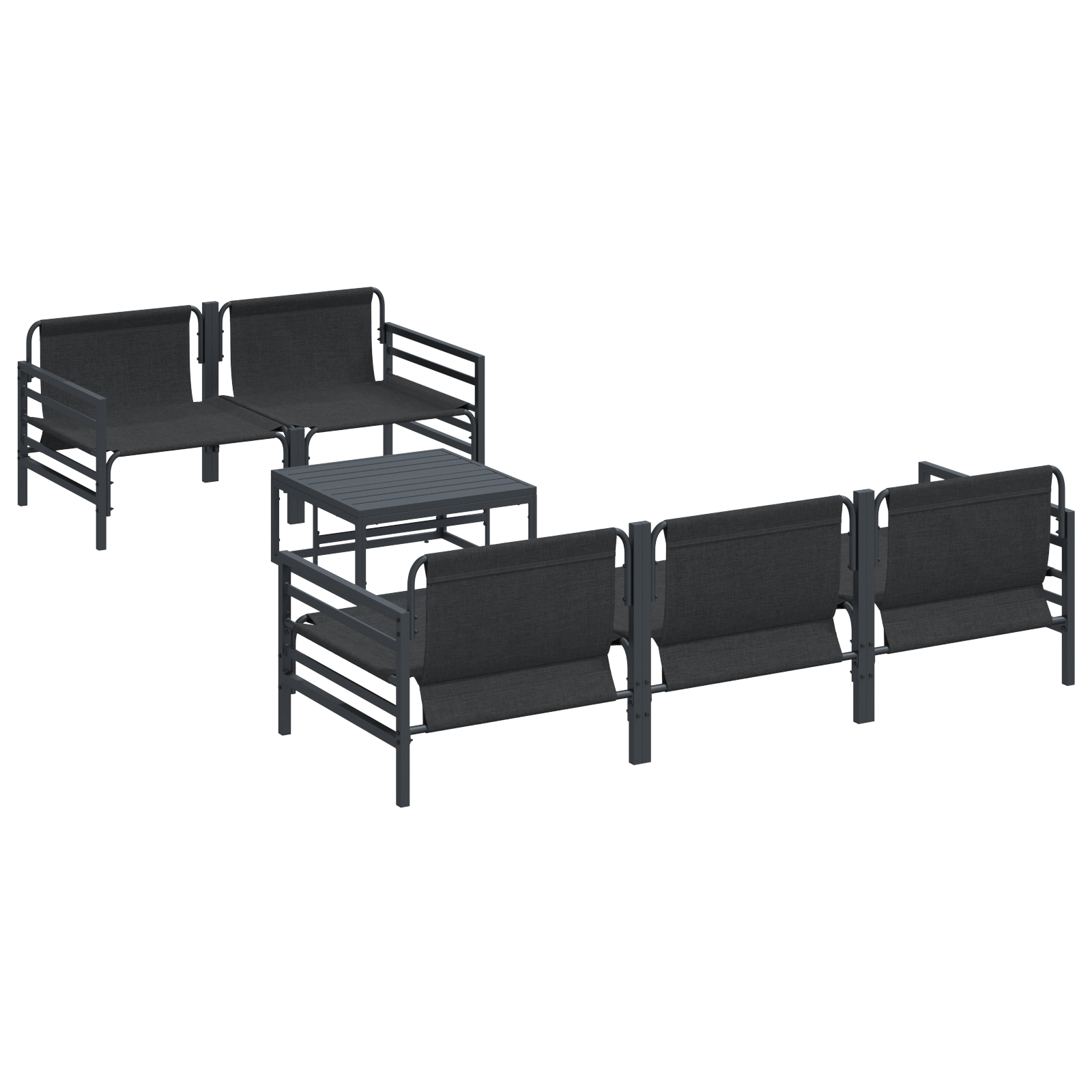 Hagesofa Set med pute 6 pcs Antrasitt Stål & stoff