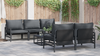 Hagesofa Set med pute 6 pcs Antrasitt Stål & stoff