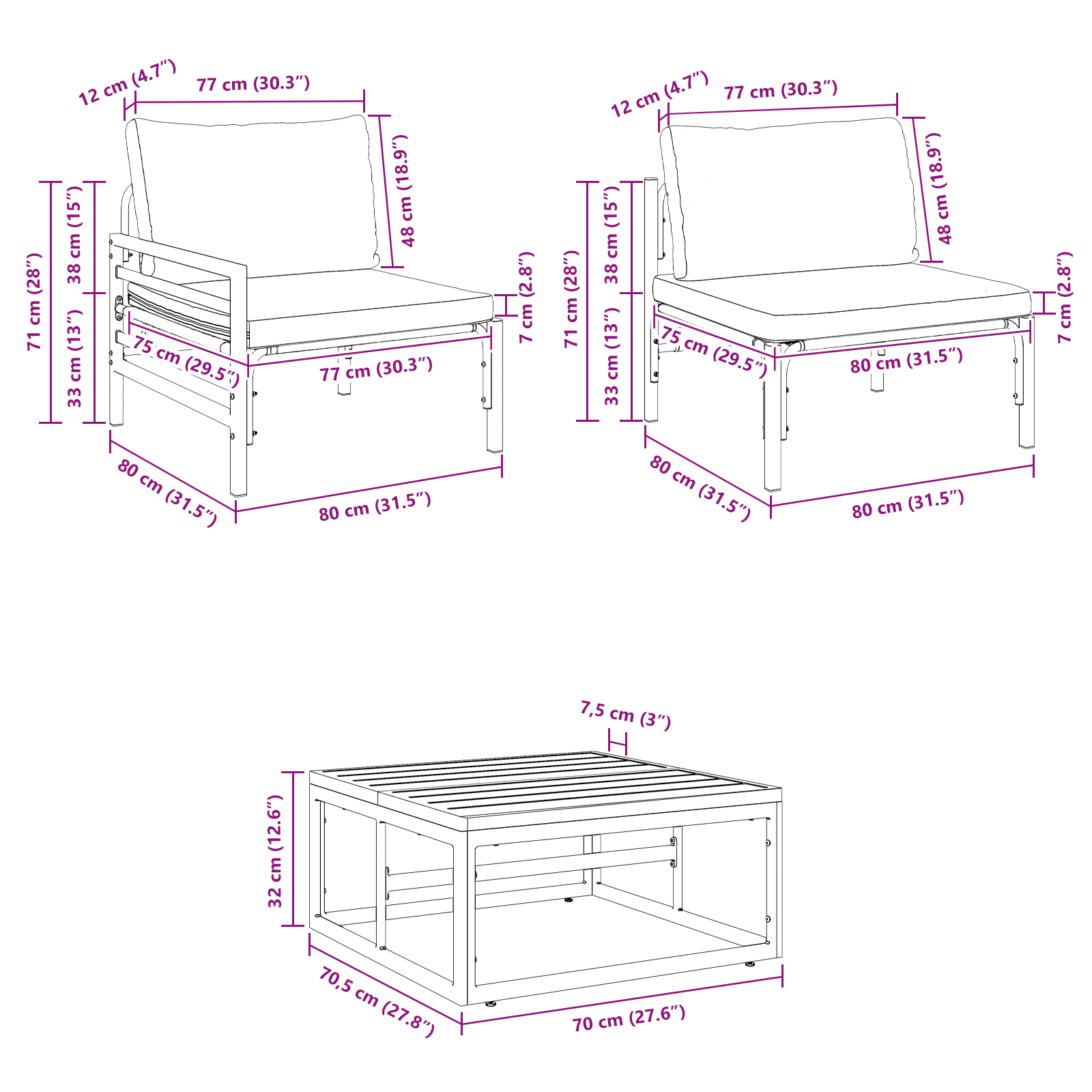 Hagesofa Set med pute 6 pcs Antrasitt Stål & stoff