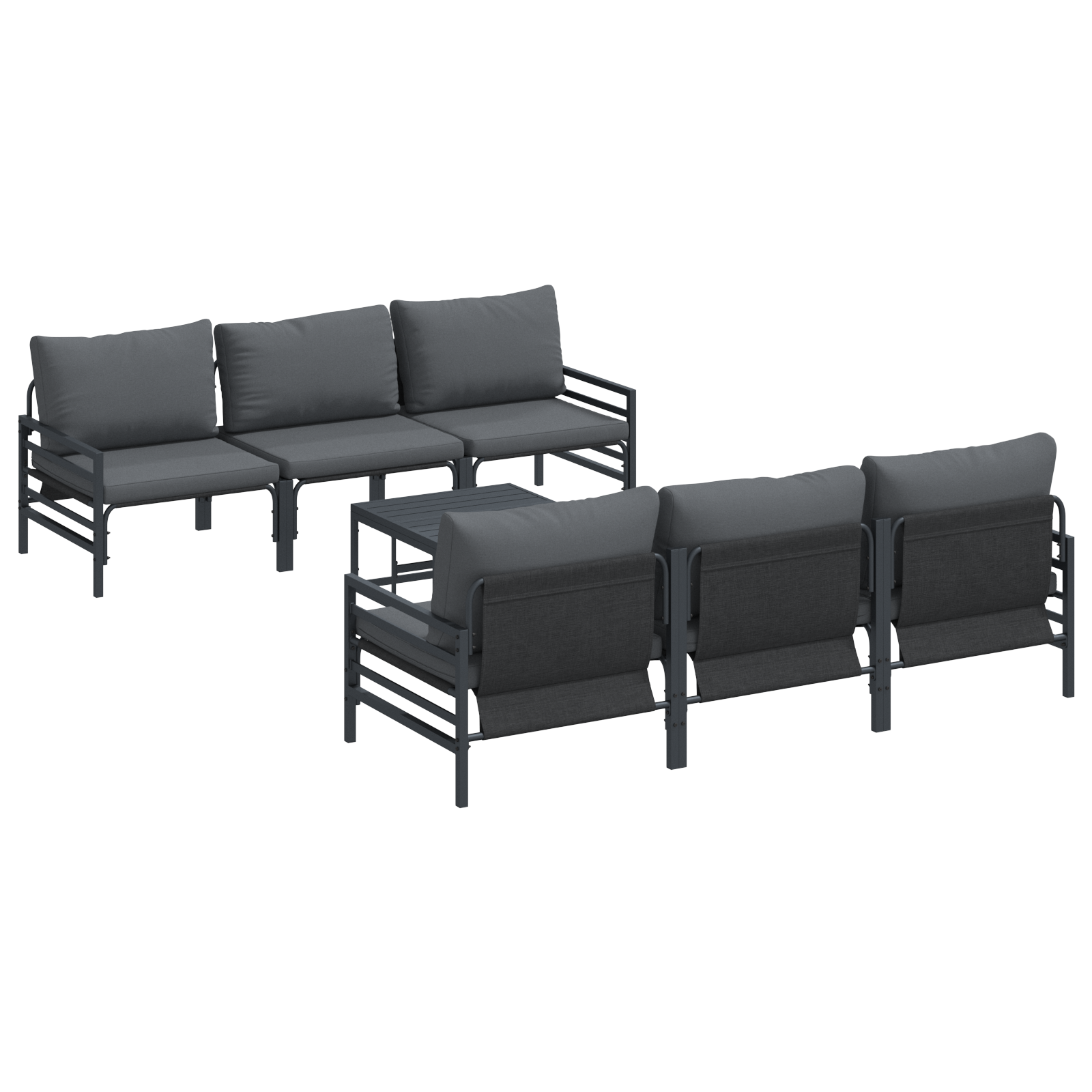 Hagesofa Set med pute 7 pcs Antrasittgrå Stål & Stoff
