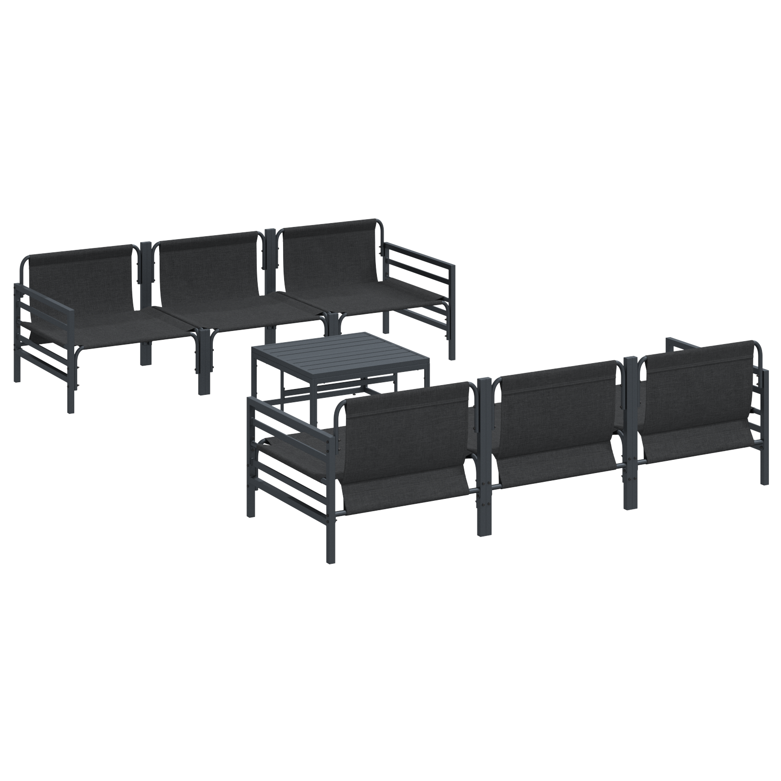 Hagesofa Set med pute 7 pcs Antrasittgrå Stål & Stoff