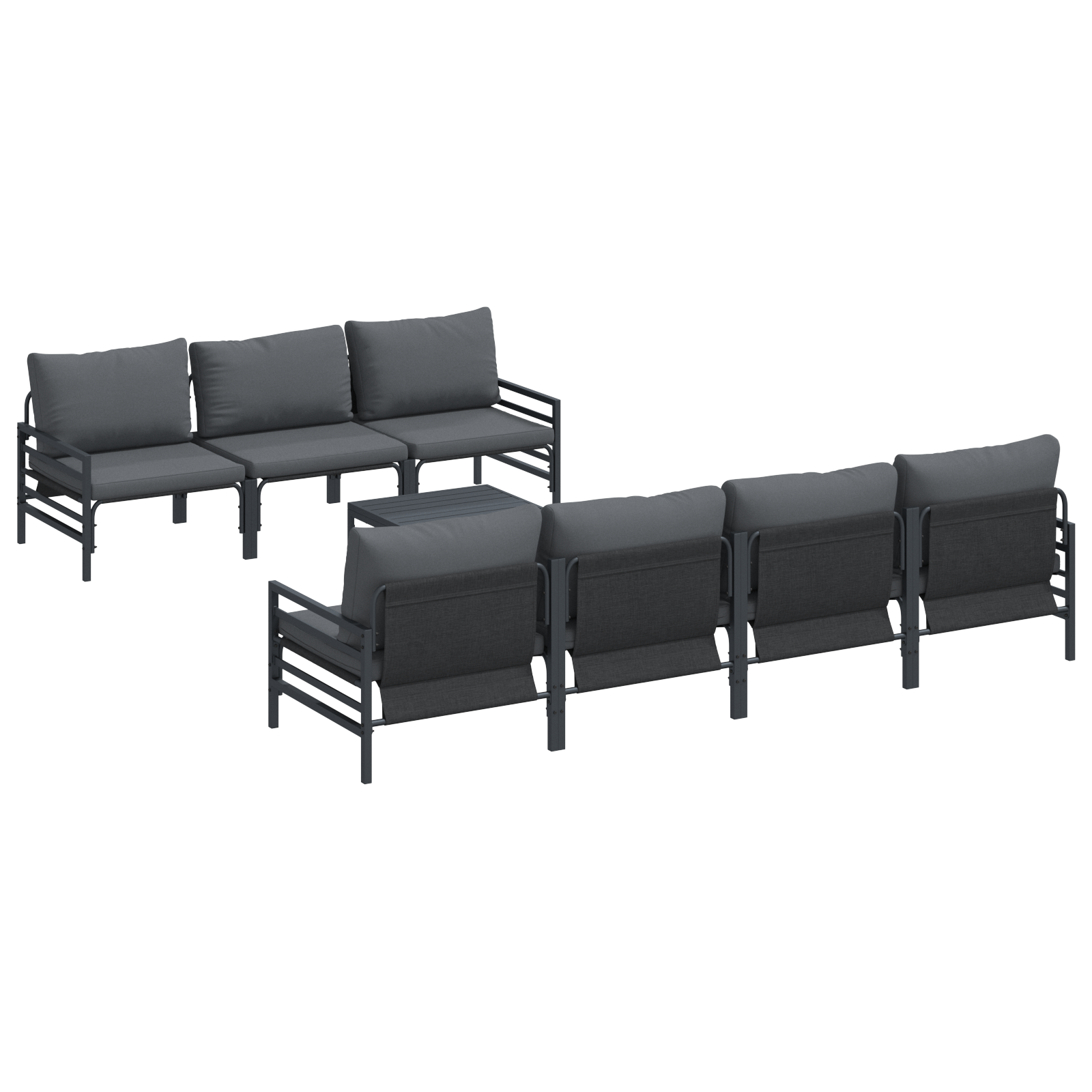 Hagesofa Set med pute 8 pcs Antrasittgrå Stål & Stoff