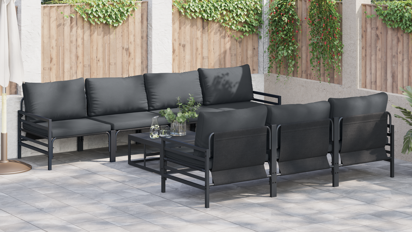 Hagesofa Set med pute 8 pcs Svart Stål