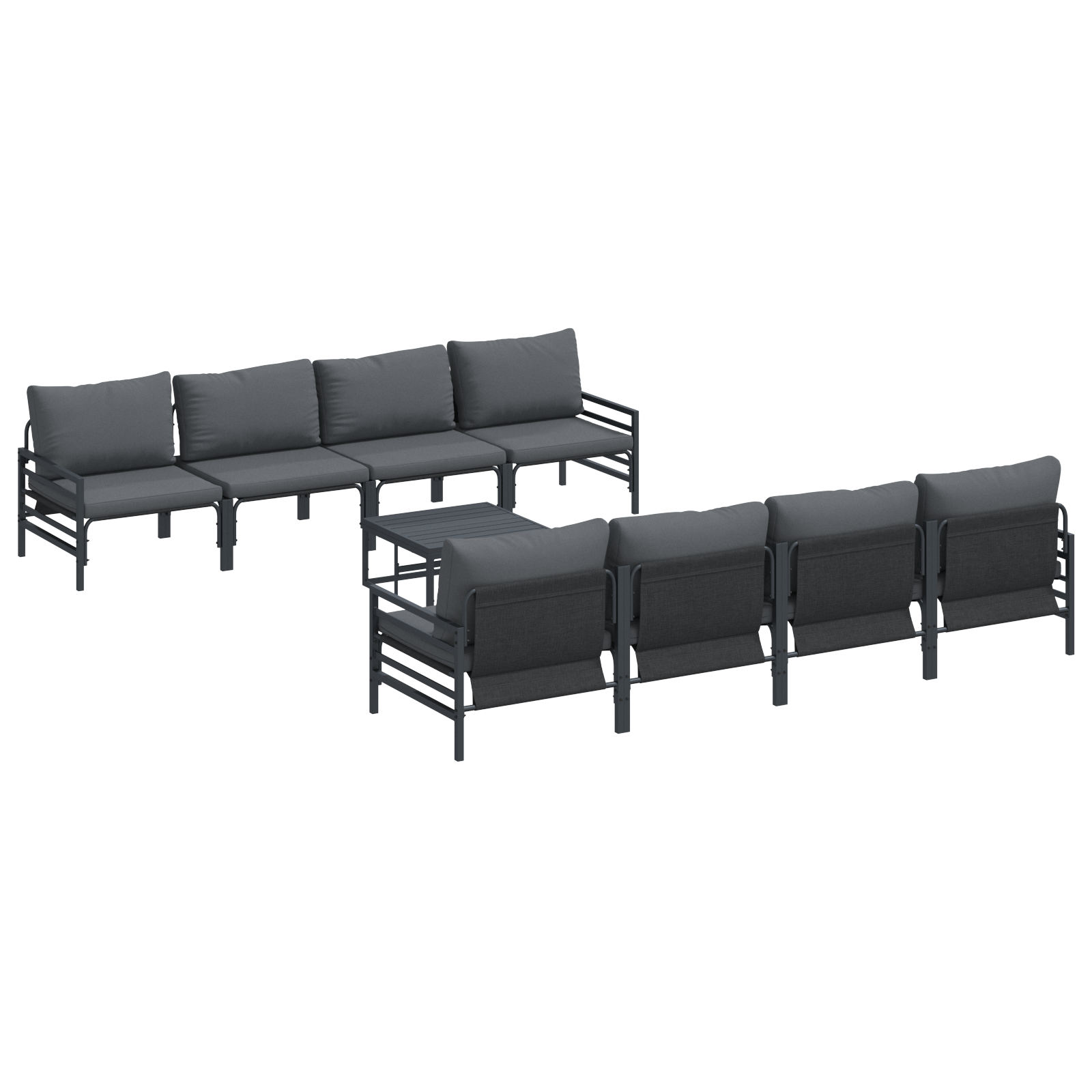 Hagesofa Set med pute 9 pcs Antrasitt Stål & stoff