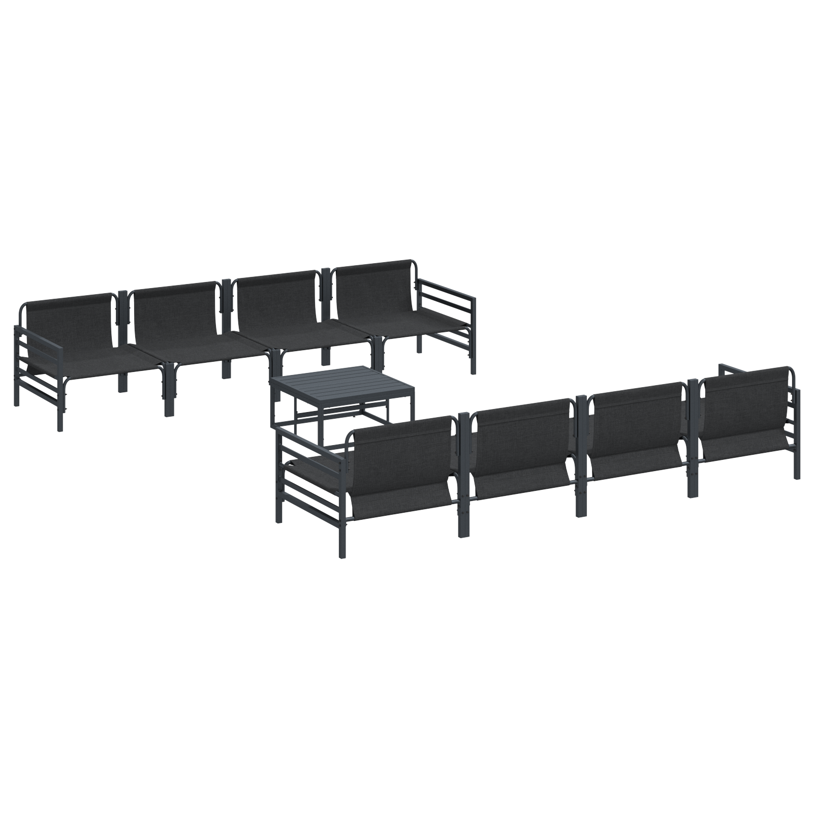 Hagesofa Set med pute 9 pcs Antrasitt Stål & stoff