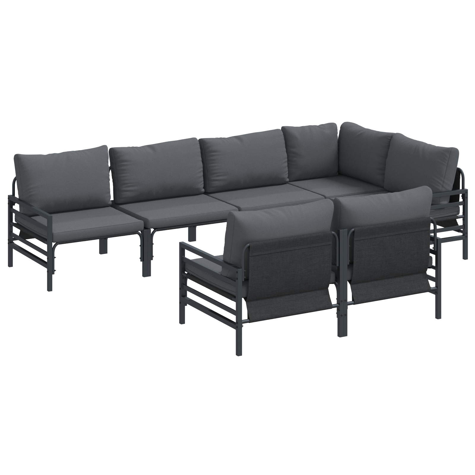Hagesofa Set med pute 7 pcs Antrasitt Stål & stoff