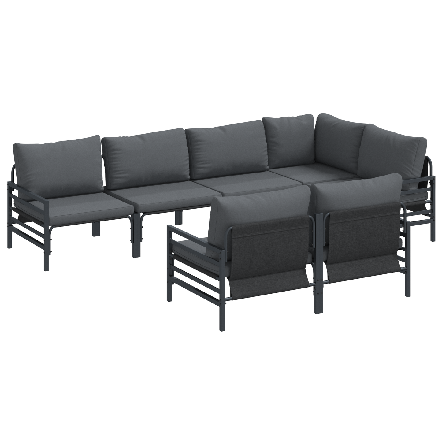 Hagesofa Set med pute 7 pcs Svart Stål