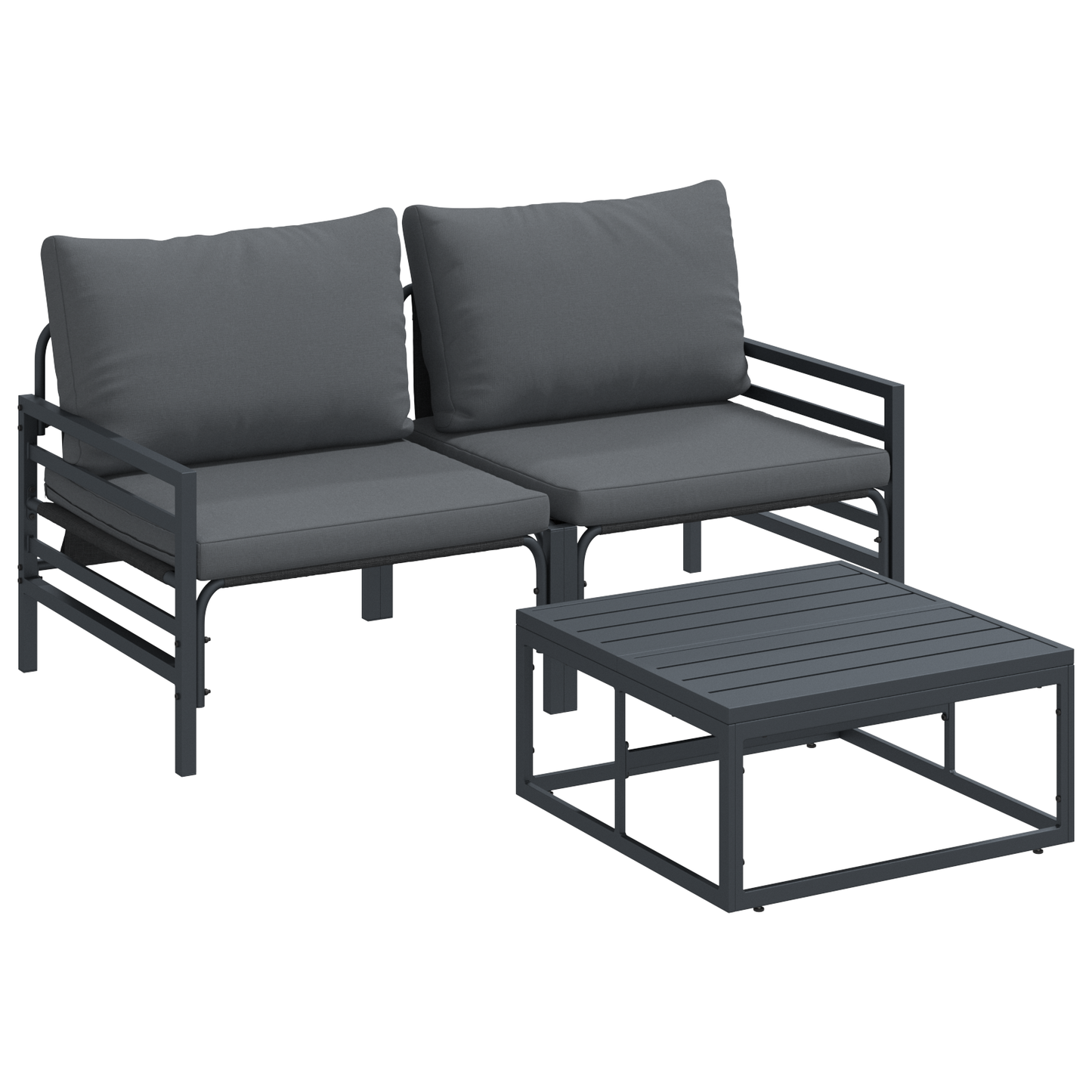 Hagesofa Set med pute 3 pcs Svart Stål