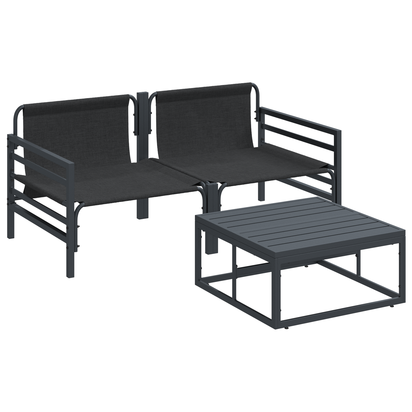 Hagesofa Set med pute 3 pcs Svart Stål
