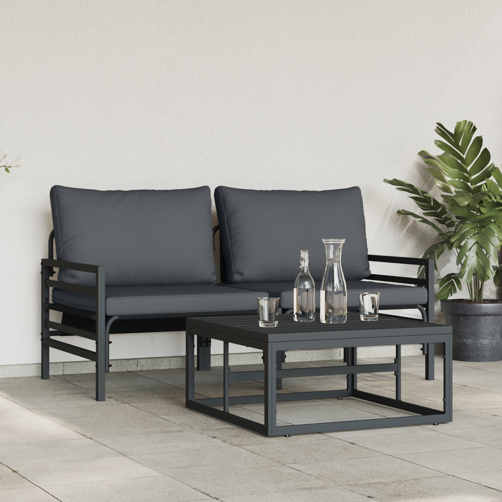 Hagesofa Set Antrasitt Stål