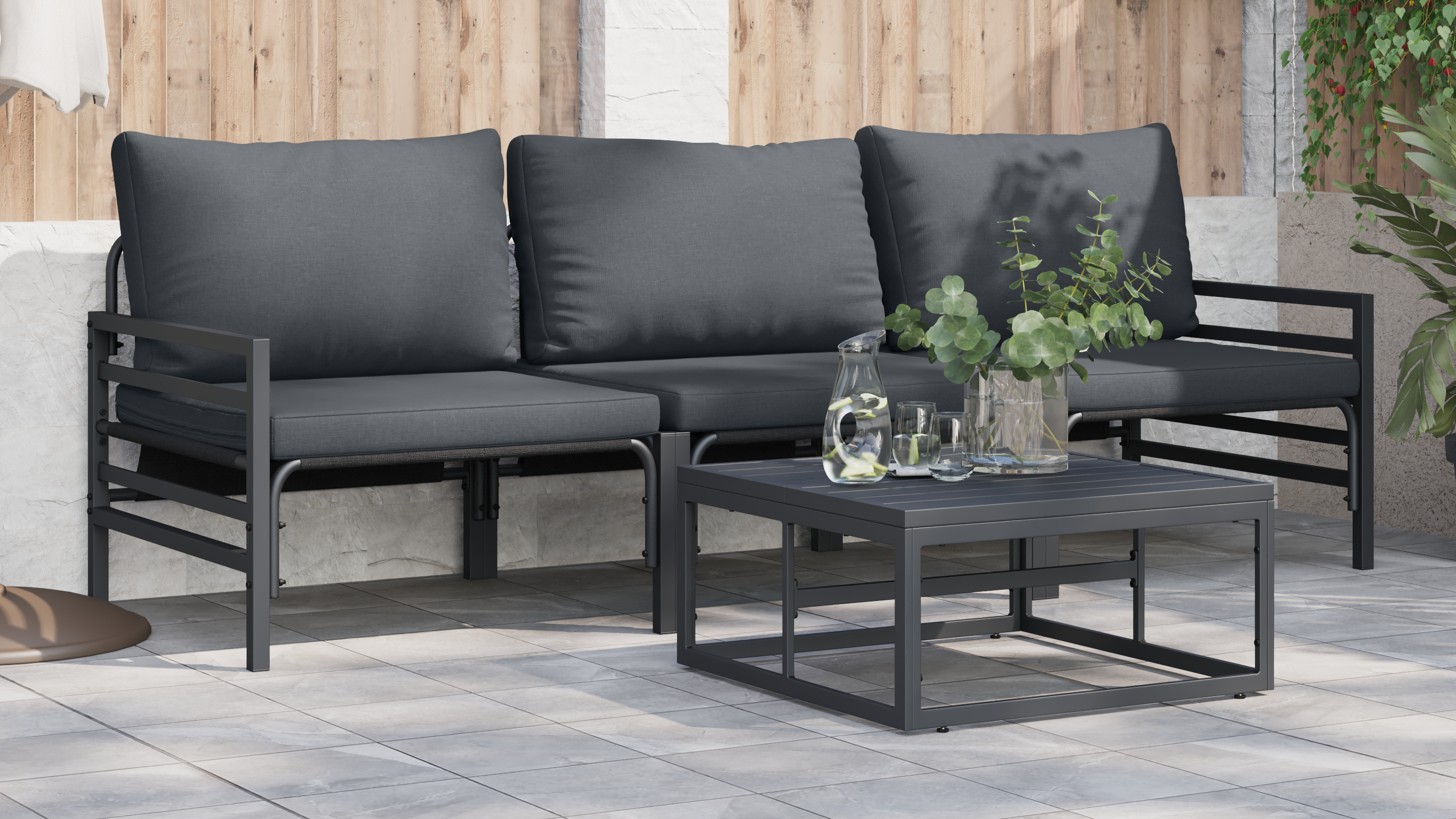 Hagesofa Set Antrasitt Stål