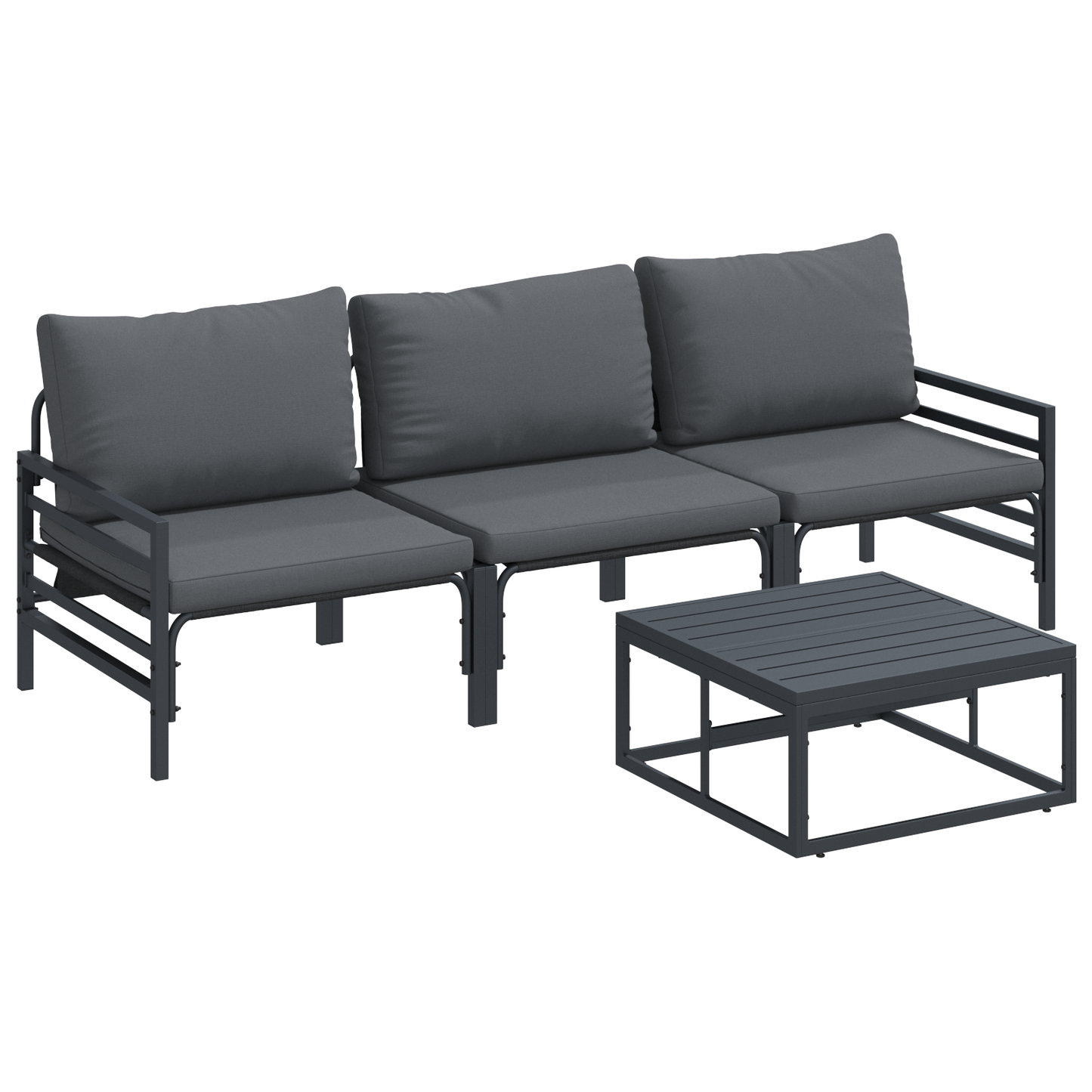 Hagesofa Set med pute 4 pcs Svart Stål