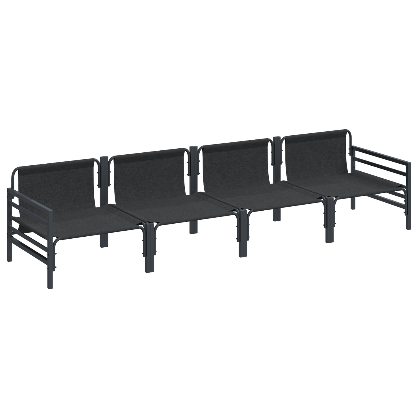 Hagesofa Set med pute 4 pcs Svart Stål