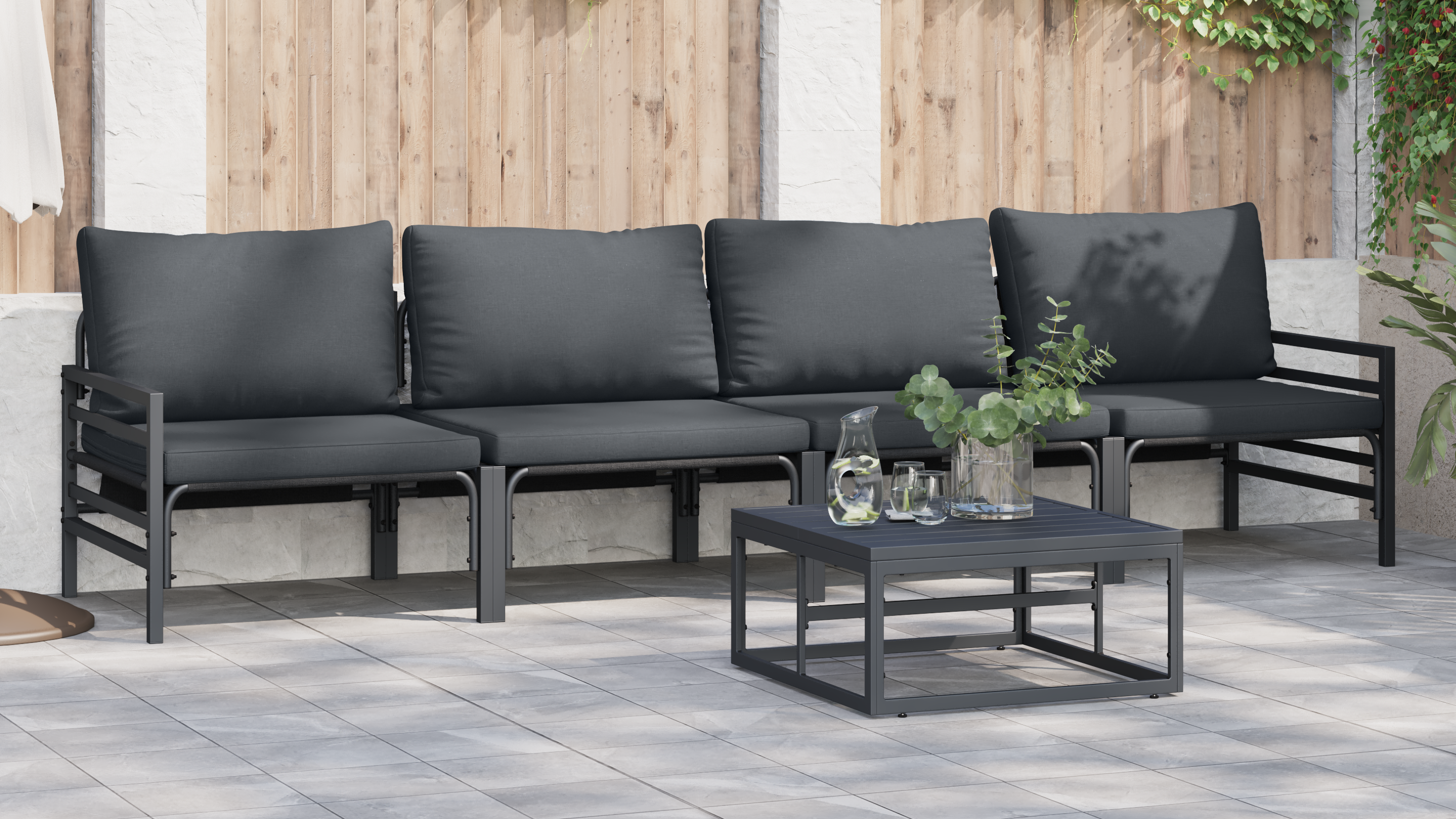 Hagesofa Set Antrasittgrå Stål
