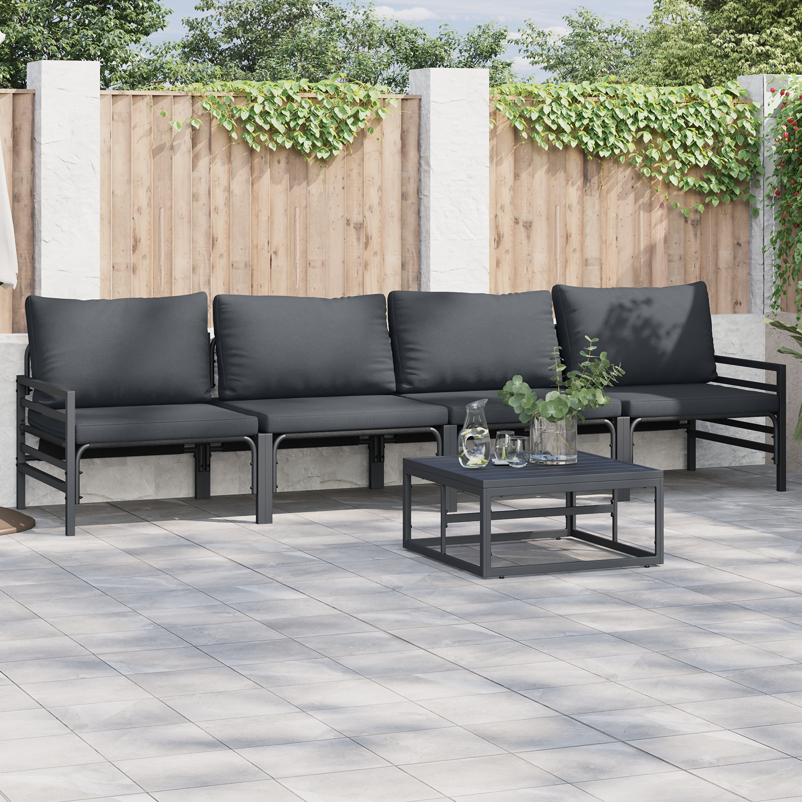 Hagesofa Set Antrasittgrå Stål
