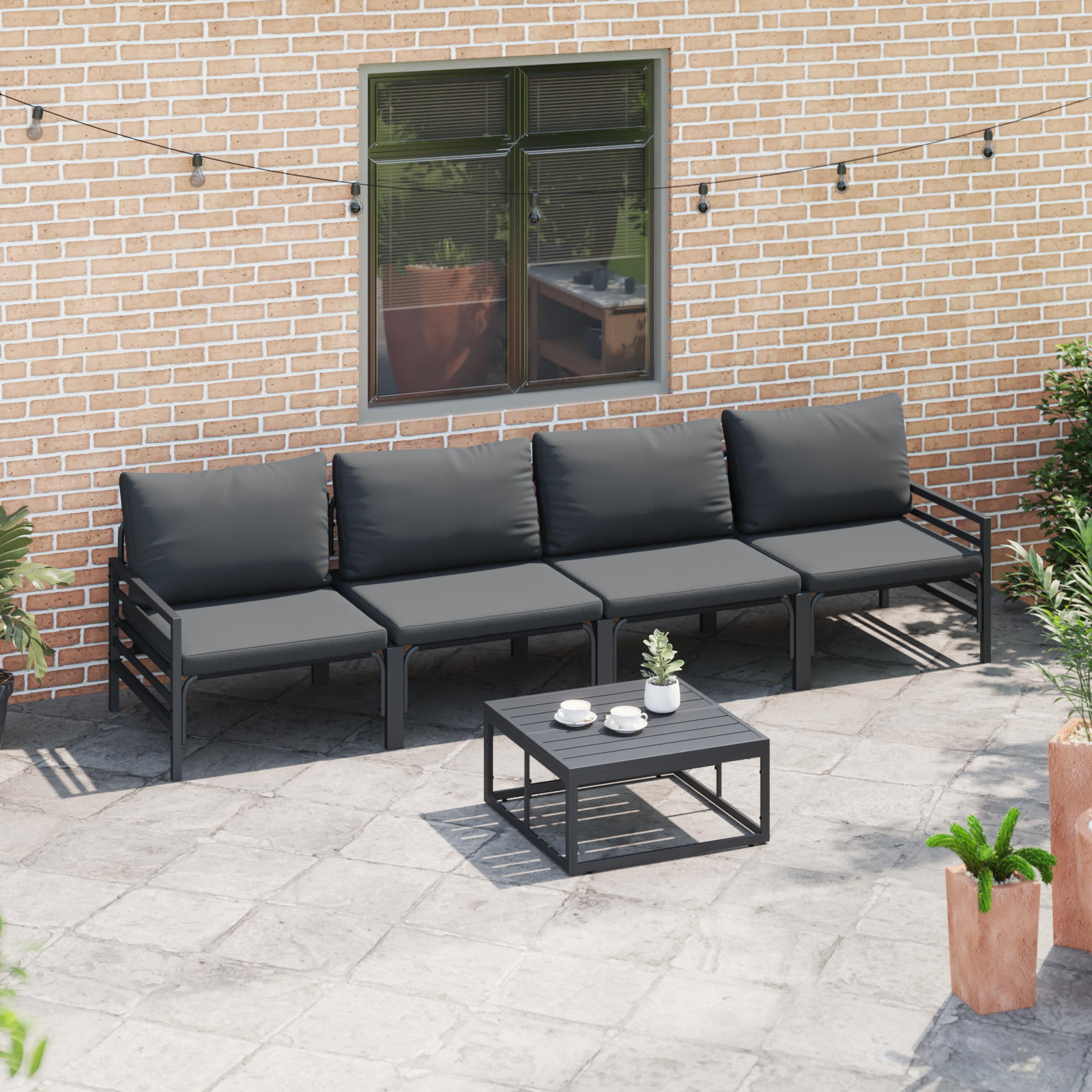 Hagesofa Set Antrasittgrå Stål