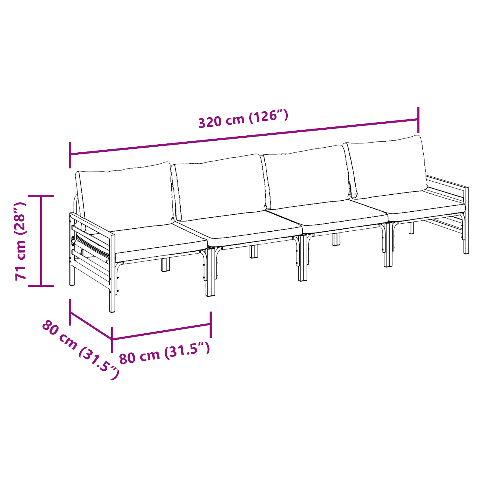 Hagesofa Set Antrasittgrå Stål