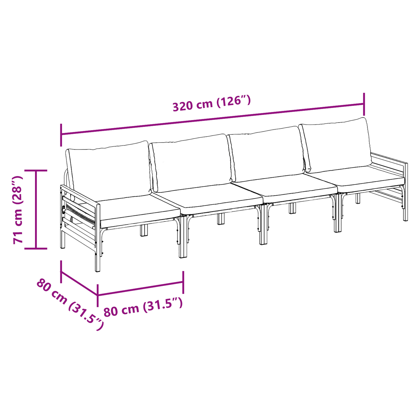 Hagesofa Set med pute 4 pcs Svart Stål
