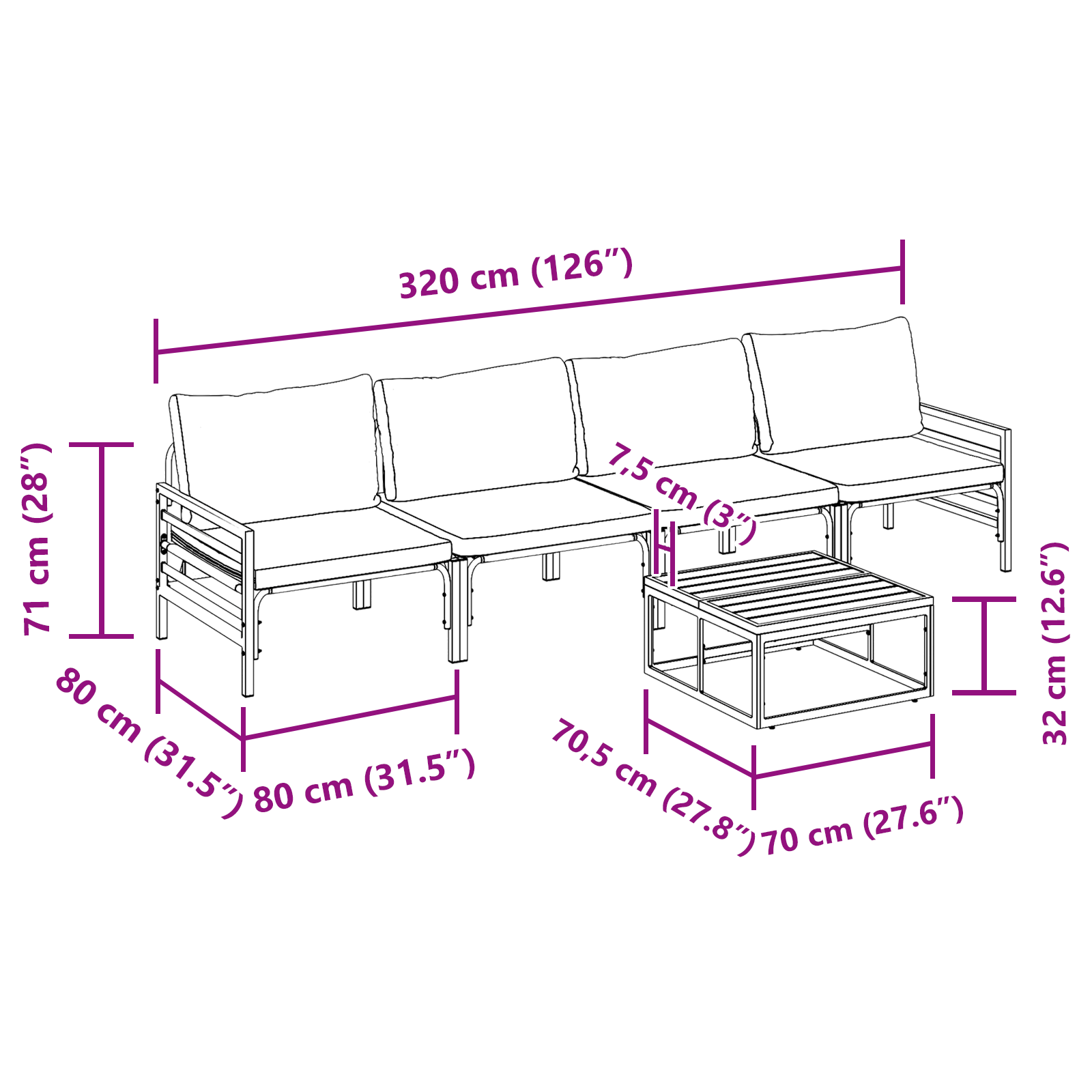 Hagesofa Set Antrasittgrå Stål